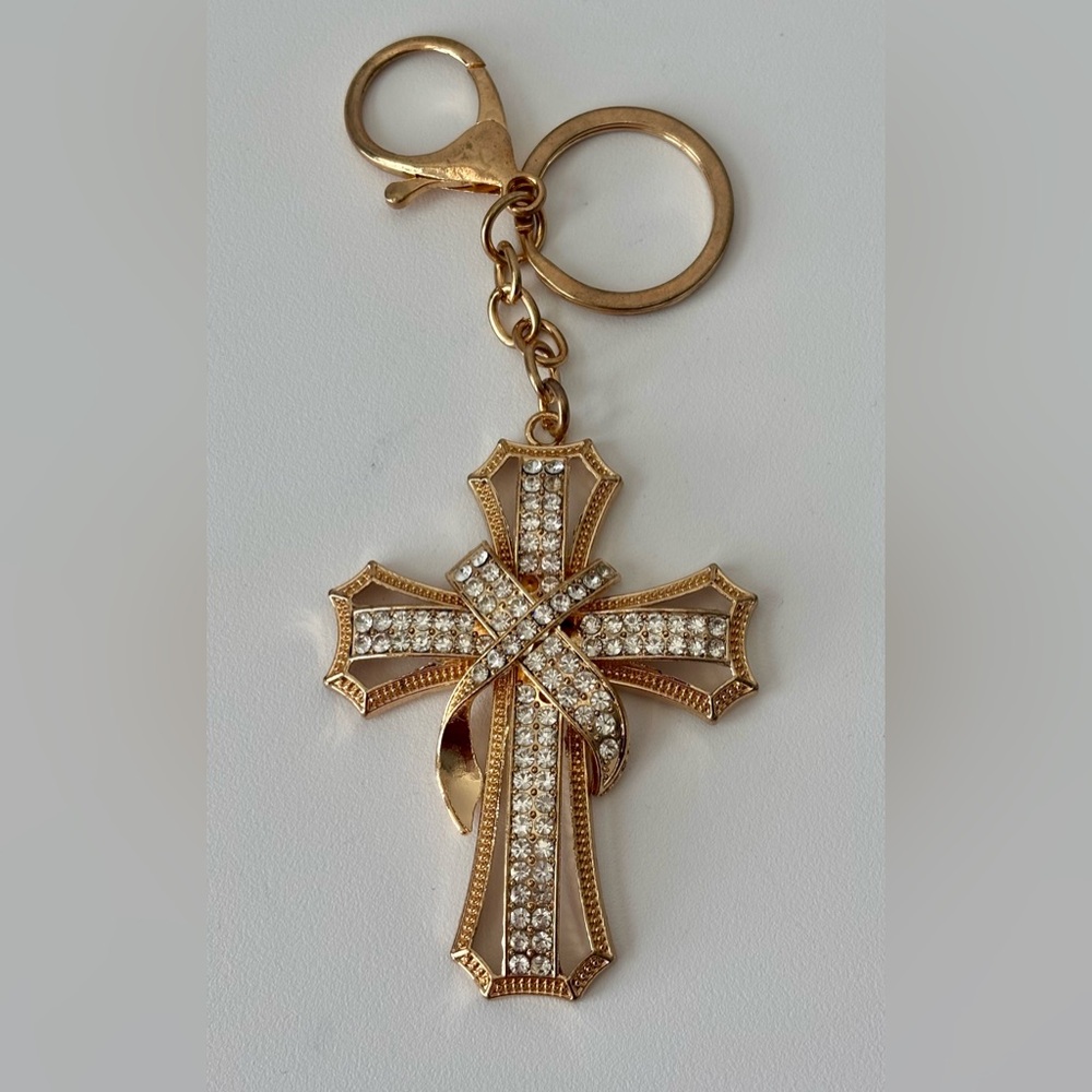 Cross Bow in Gold Tone and Stones Keychain/Bag charm